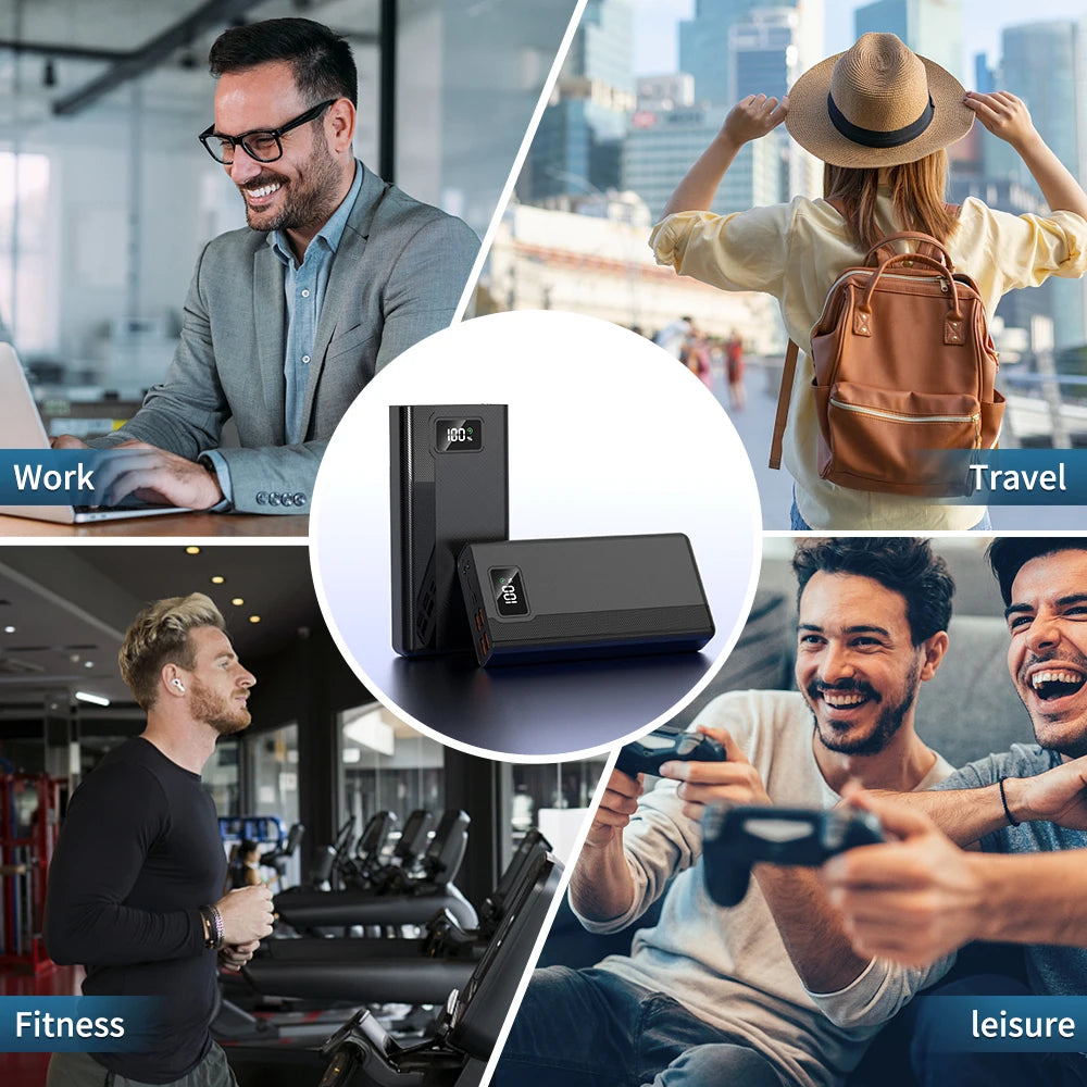 Large-capacity Portable 40000mAh Power Bank With 4 USB Outputs, LED Digital Battery Display, LED Lighting, Fast Charging