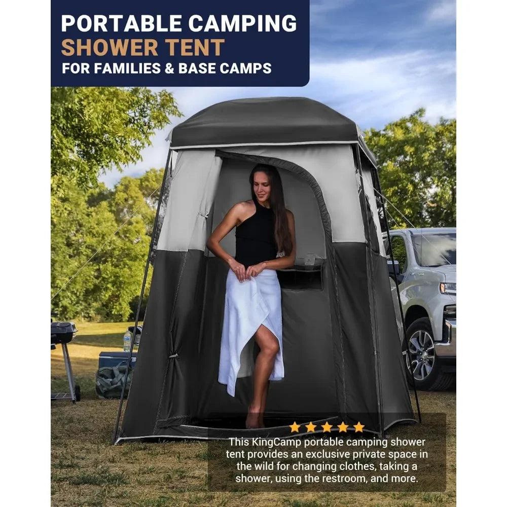 Camping Shower Tent, Portable Outdoor Privacy Toilet & Changing Tent Windproof & Waterproof Easy Setup 1 or 2 Room Shelter with