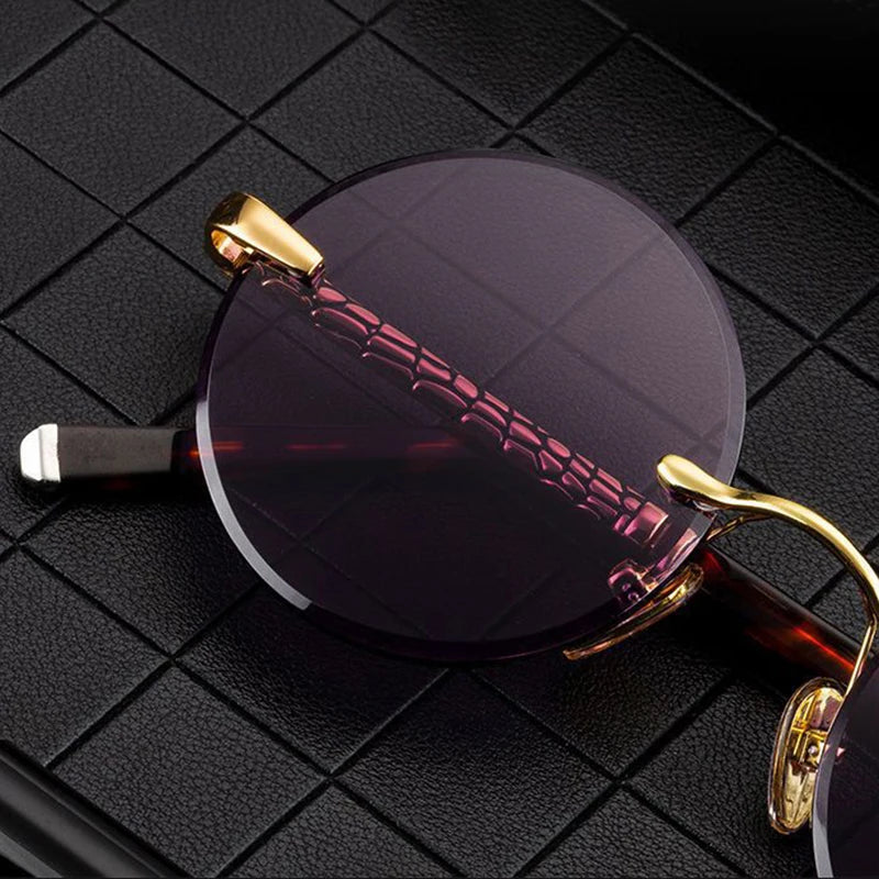 Purple Crystal Stone Glass Sunglasses Man Rimless Round Sun Glasses Woman Mineral Lens Acetate Frame Anti Scratch Top Quality