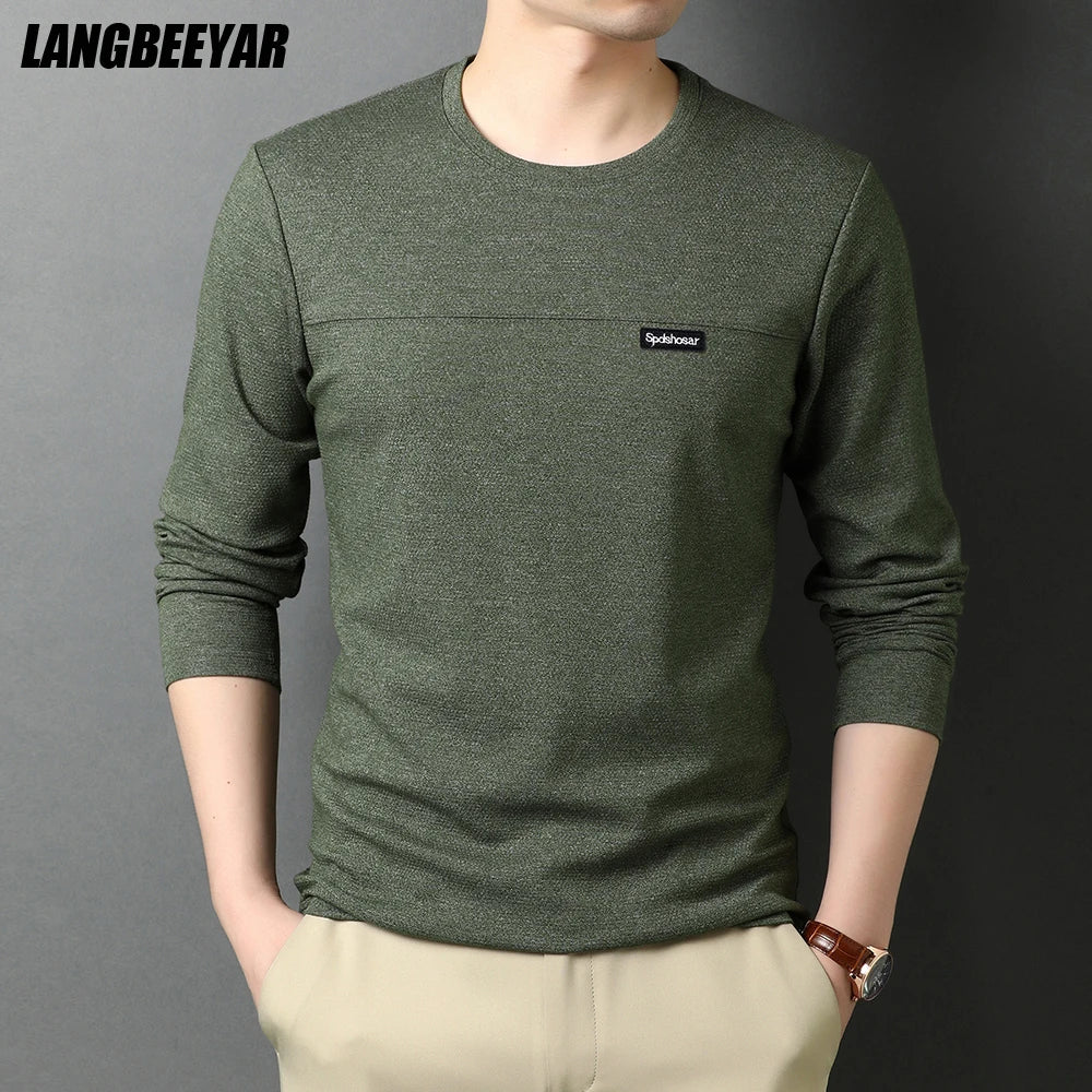 Top Quality New t Shirt Men Logo 2025 Fashion Brand Designer Long Sleeve Slim Fit Solid Color Tops Casual Mens Clothes