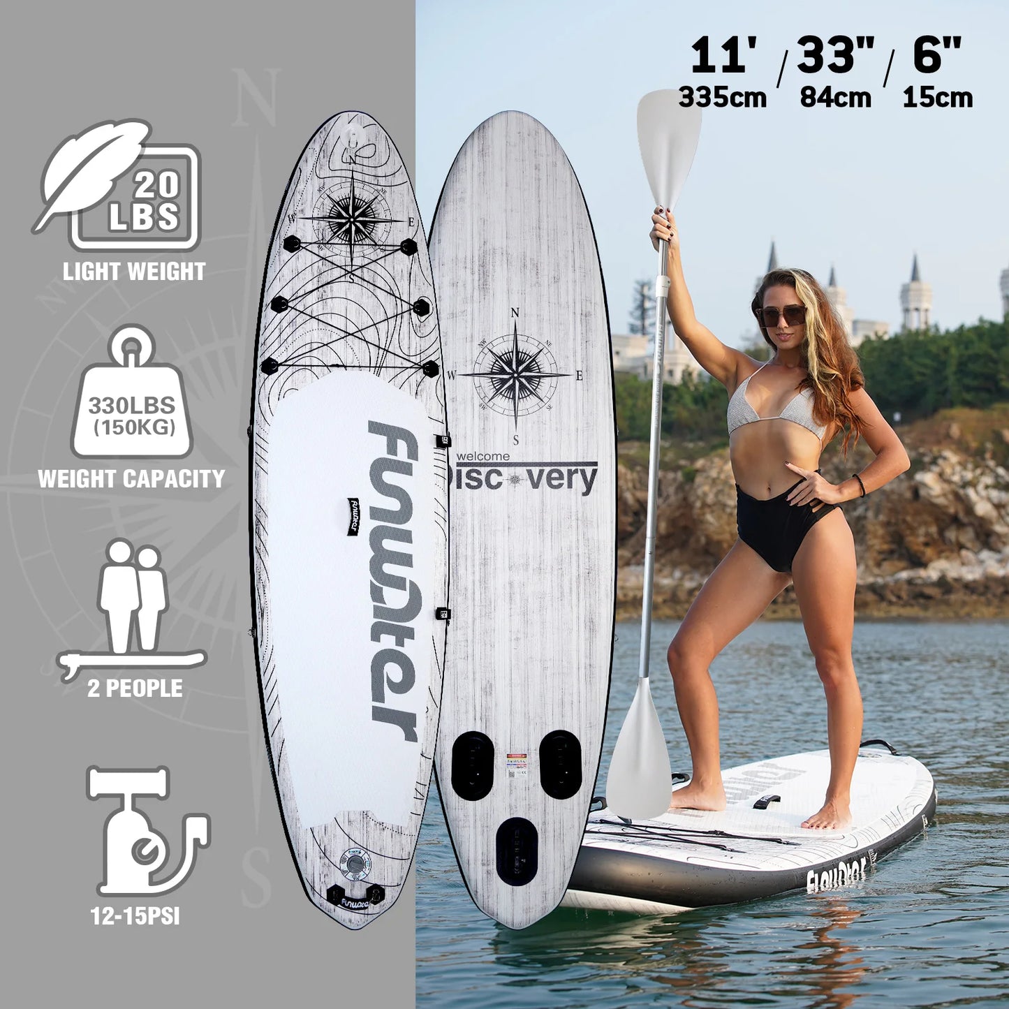 FUNWATER Inflatable Stand Up Paddling Board 335*83*15cm Paddle Board Surfboard Non-Slip Water Sport Paddle Board With Accessory