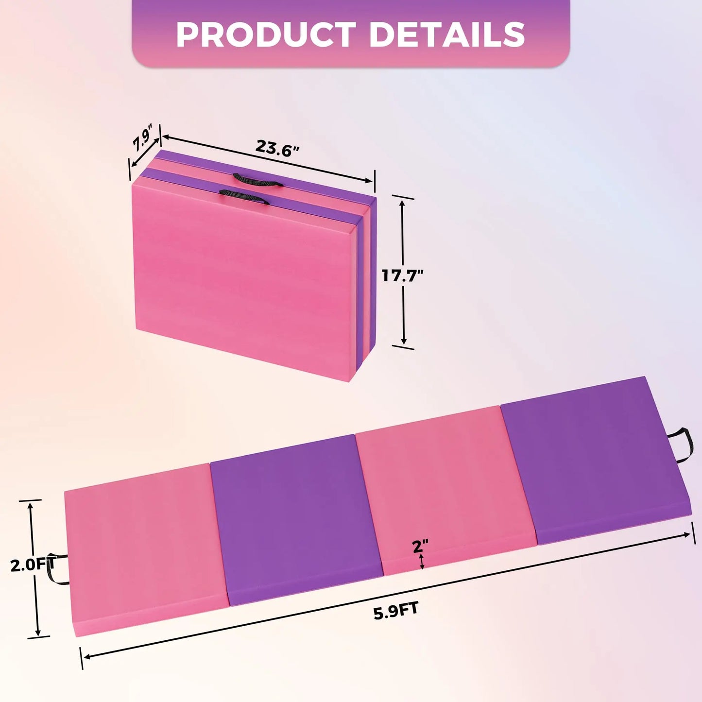 Folding Gymnastics Mat, Exercise Mats, Gymnastics Tumbling Mats, Thick Portable Home Gym Floor Pad for Yoga, Pilates, Aerobics