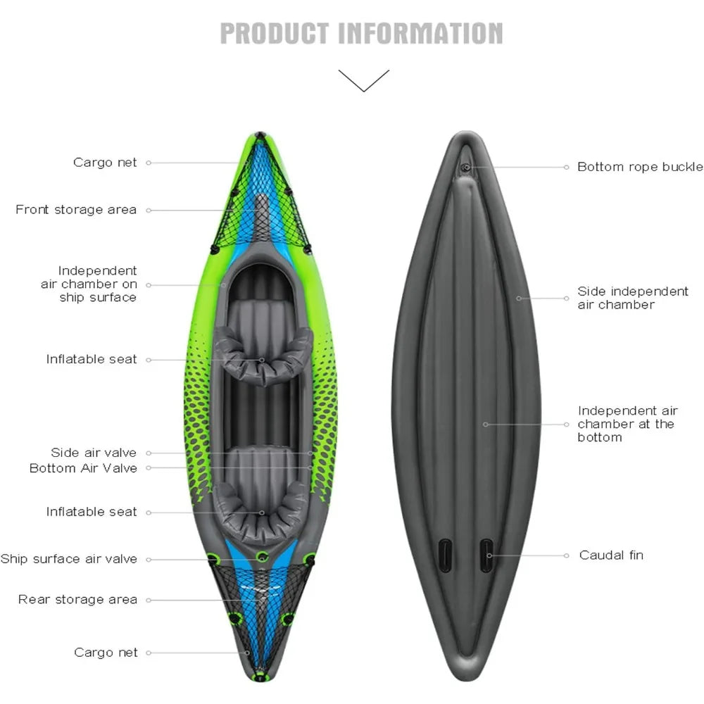 Inflatable Kayak 2 Person Tandem Kayak,Recreational Touring Kayak Includes Aluminum Paddles,Padded Seats,Double Action Pump -NEW