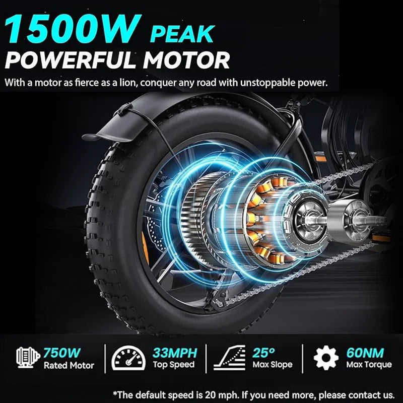 F62000w48V25A Electric Bike for Adults with NFC & Password Unlock Electric Motorcycle 20" Fat Tire Electric Dirt BikeAll-terrain