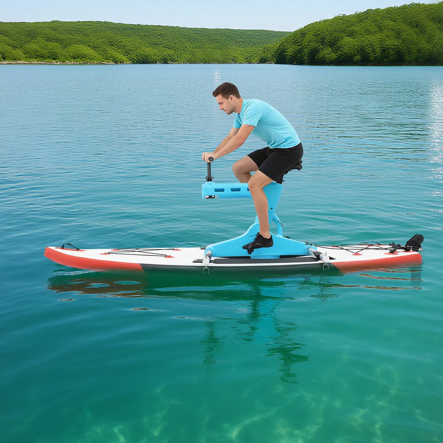Water Bicycle for 1 Person, Adjustable Seat Handlebars 90° Rotate, Inflatable SUP Board with Elastic Cargo Rope