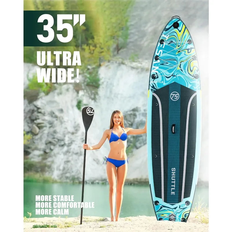 11'6x35'' Extra Wide Inflatable Paddle Board,All-Round Ultra Stable Stand Up Paddleboards with Plus Kits for 450lb/3 People/Fami