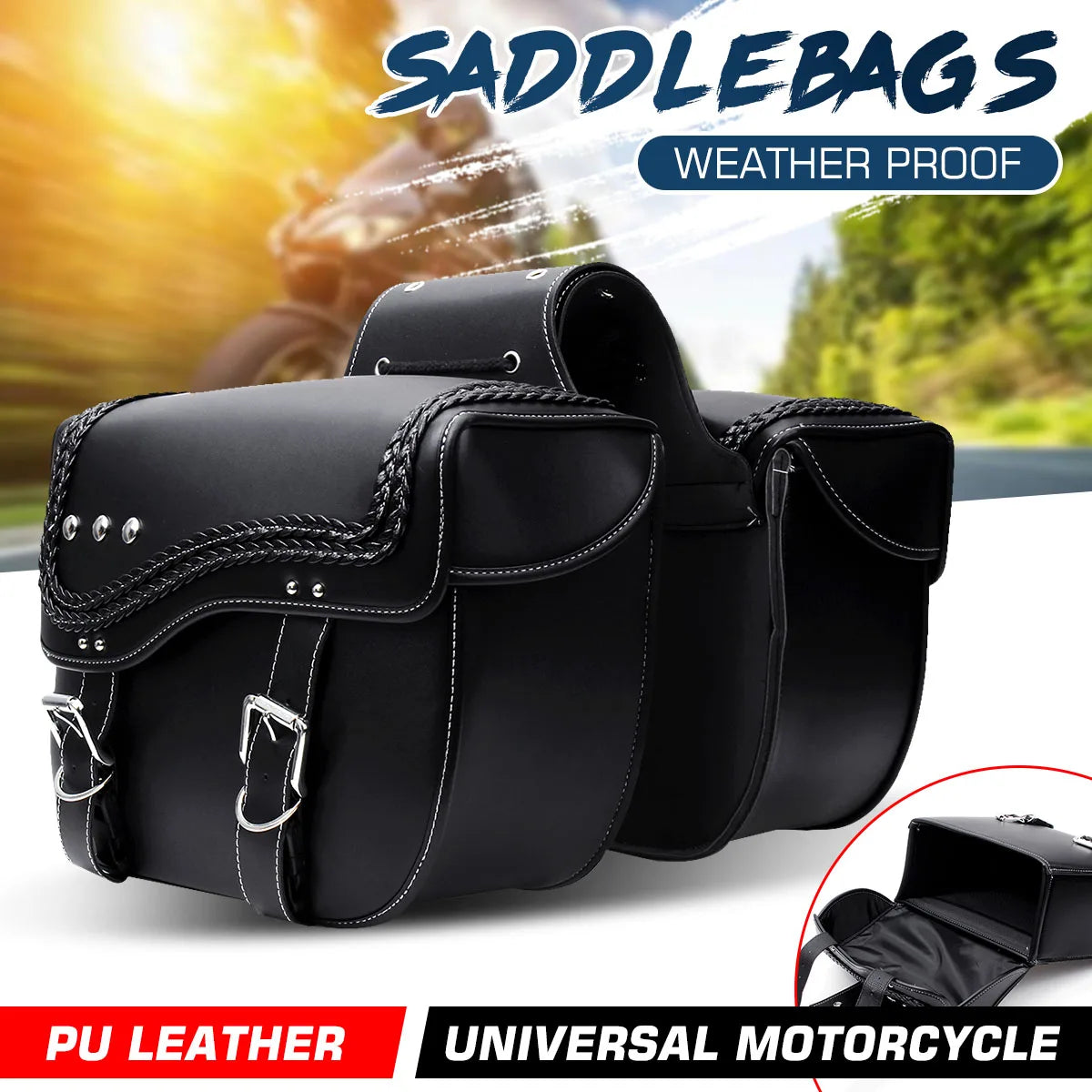 1Pair Motorcycle Saddle Bags PU Leather Side Tool Bag Luggage Storage Pouch Waterproof For Honda/Yamaha/Suzuki