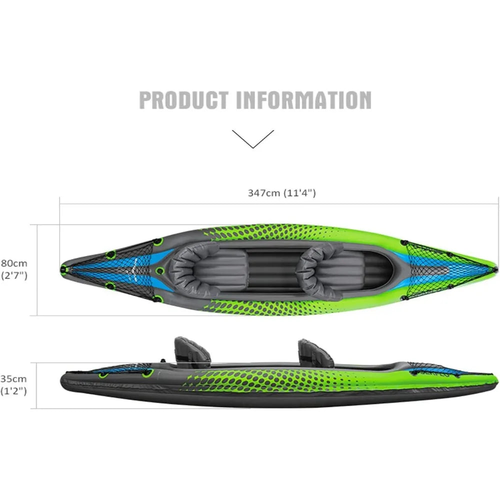Inflatable Kayak 2 Person Tandem Kayak,Recreational Touring Kayak Includes Aluminum Paddles,Padded Seats,Double Action Pump -NEW