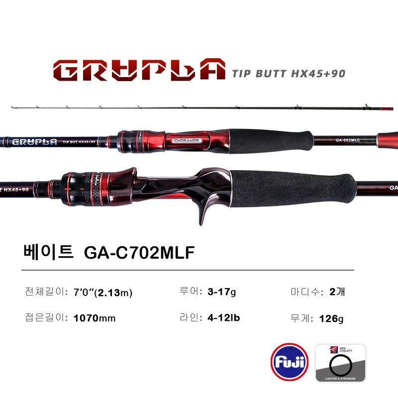 PURELURE GRUPLA Casting Rod Spinning High Carbon Universal Long Throwing Fishing Rod in FUJI Ring Fast