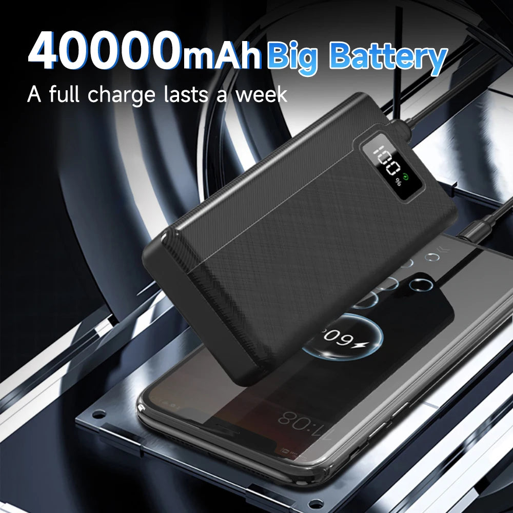 Large-capacity Portable 40000mAh Power Bank With 4 USB Outputs, LED Digital Battery Display, LED Lighting, Fast Charging