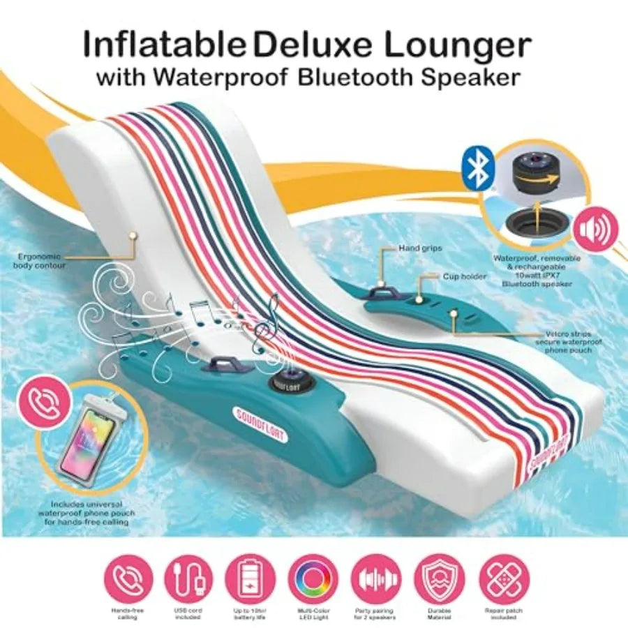 Inflatable Pool Lounger with Bluetooth IPX7 Waterproof Speaker Cup Holder for Adults Premium Floating Pool Chair for Pool Parti