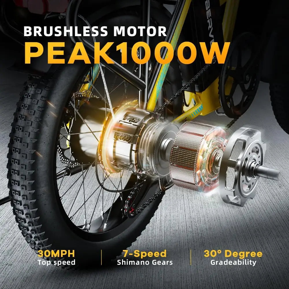 Cybervelo 1000W Folding Electric Bike, 48V 20.8AH Removable Battery for Adults,30+MPH 80 Miles Max Range, 20" Fat Tire Mars700