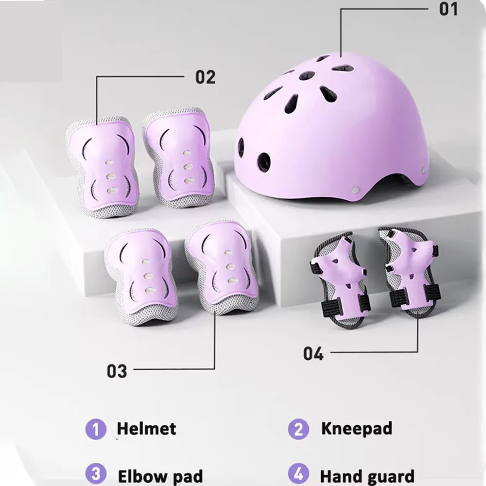 7Pcs/Set Kids Ages 3-10 with Wrist Guard and Knee Pads Elbow Pads Adjustable Protective Gear for Toddler Skating Cycling Scooter