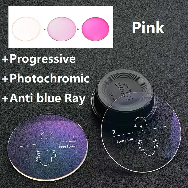 Color Progressive Photochromic Anti Blue Ray Multi Focus Prescription Lens Sunglasses Optical Diopter Lenses 1.56-1.74 MR-8 2pcs