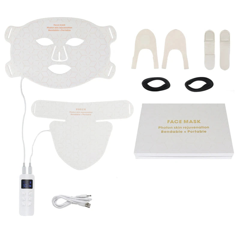 Silicon 4 Colors Light LED Facial Mask With Neck Beauty Infrared Red Light Photon Therapy Facial Mask Skin Rejuvenation Home Use