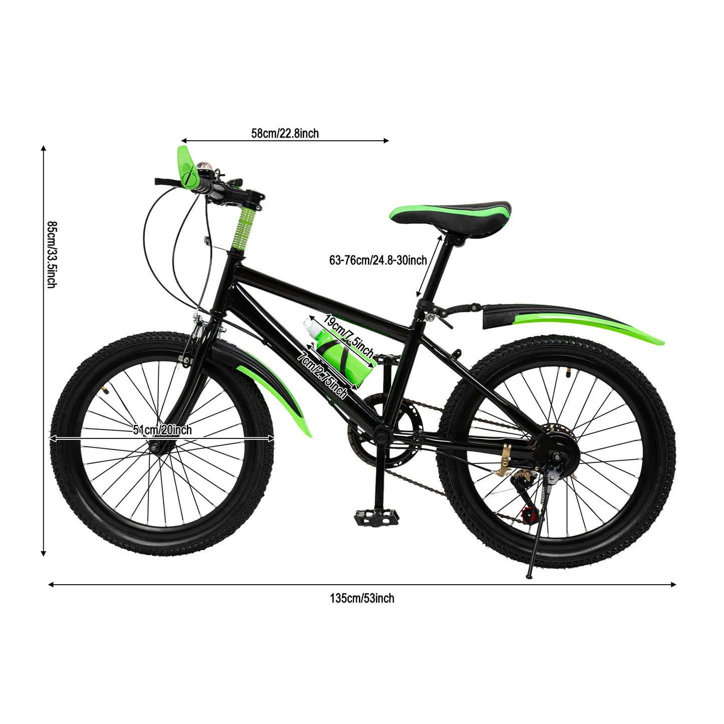 20" Mountain Bike Kids' Bicycles, 7 Speed Gears Children's Bike with Kettle&holder Height Adjustable for Riding on Roads