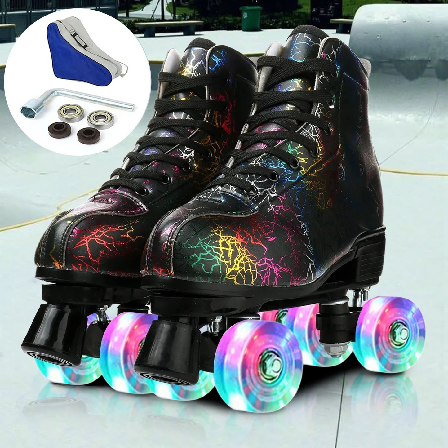 Zebra Printed Roller Skates Quad Skates Sneakers Flash Wheel Shoes Unisex Roller Skates PU Leather Roller Skates Skating Shoes