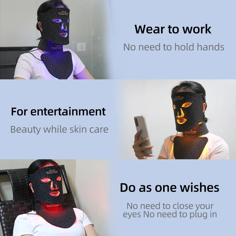 Silicon 4 Colors Light LED Facial Mask With Neck Beauty Infrared Red Light Photon Therapy Facial Mask Skin Rejuvenation Home Use