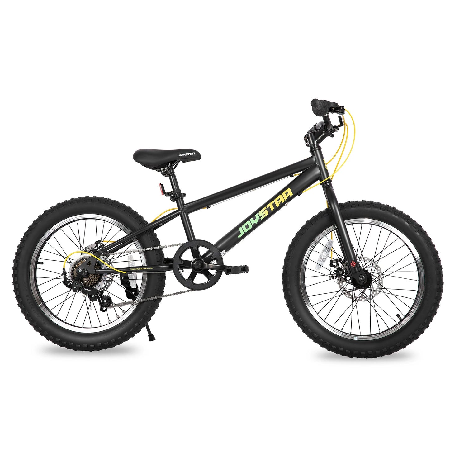 JOYSTAR 20 Inch Mountain Bike for Kids Ages 7-12 Year Old, Fat Tires, 7 Speed Shimano Drivetrain, Disc Brakes, Fat Tire, Black
