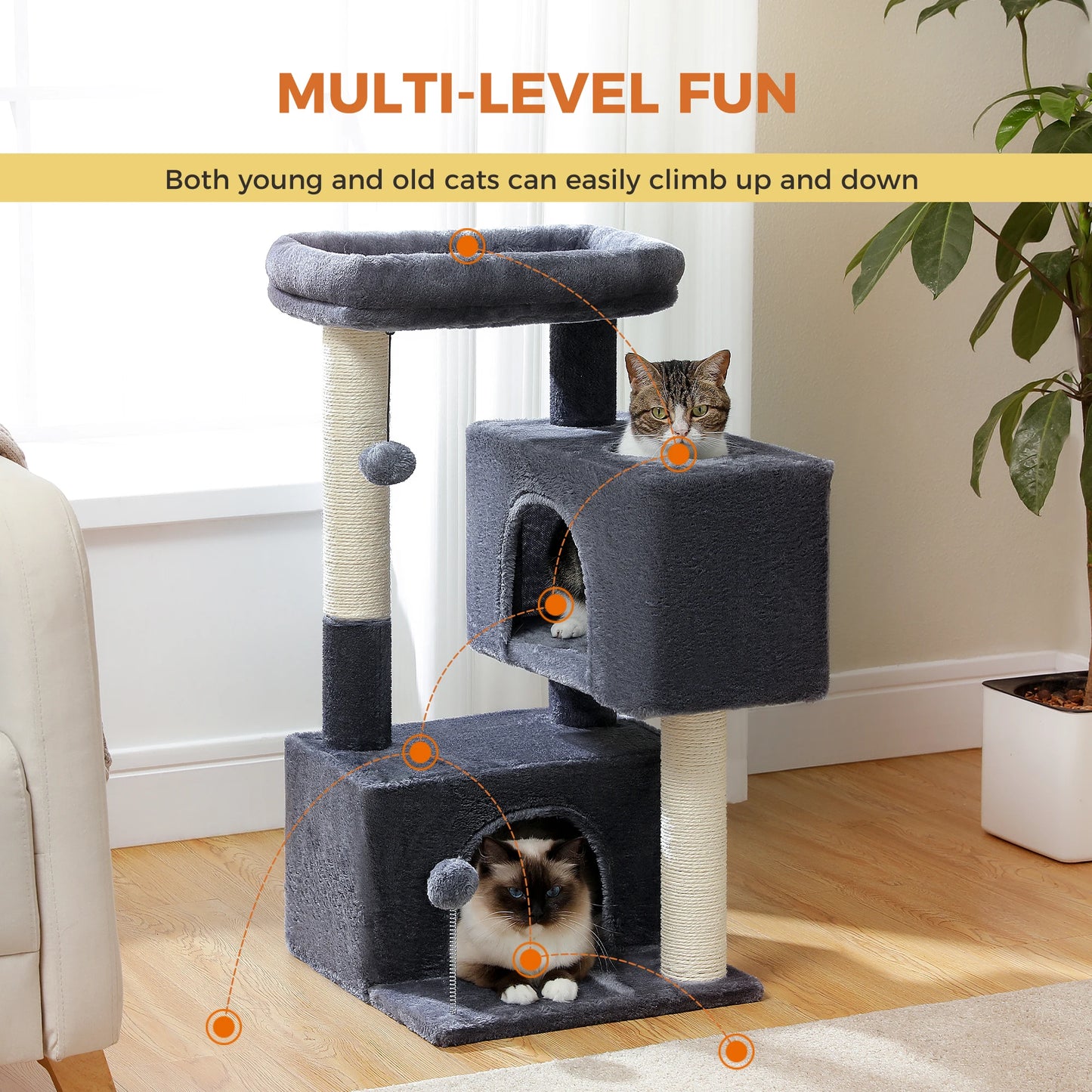 Multi-Level Cat Tree Tower with Sisal Scratching Posts Soft Padded Perch Large Cat Condo for Indoor Kitten Bed House Cat Toys