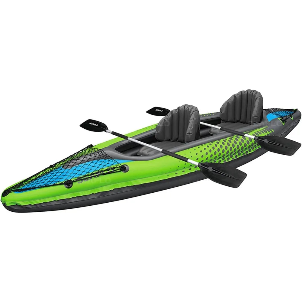 Inflatable Kayak 2 Person Tandem Kayak,Recreational Touring Kayak Includes Aluminum Paddles,Padded Seats,Double Action Pump -NEW