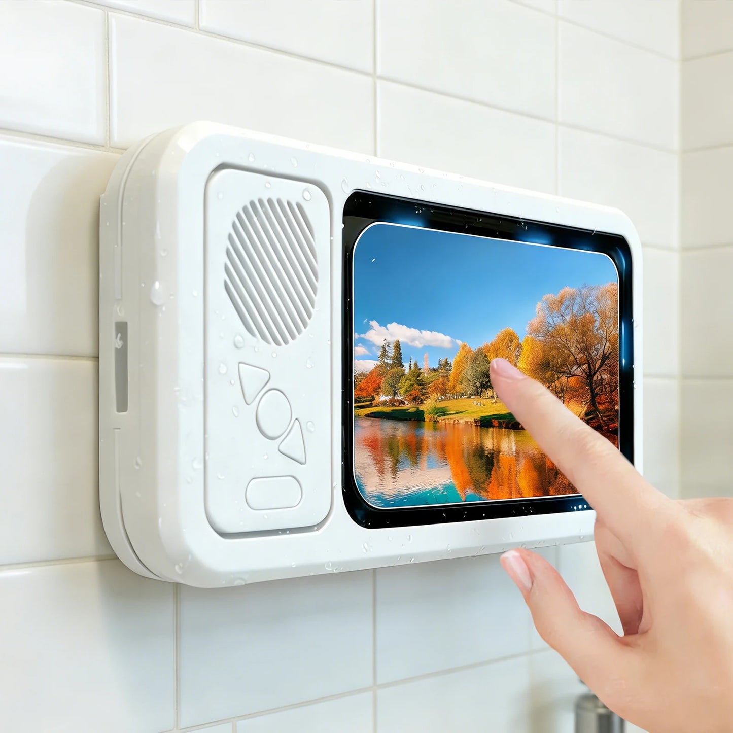 Wall Mounted Phoneholder IPX5 Waterproof Clear Sound & 480° Rotation Shower Case Accessories with Wireless BT Speaker Bathroom