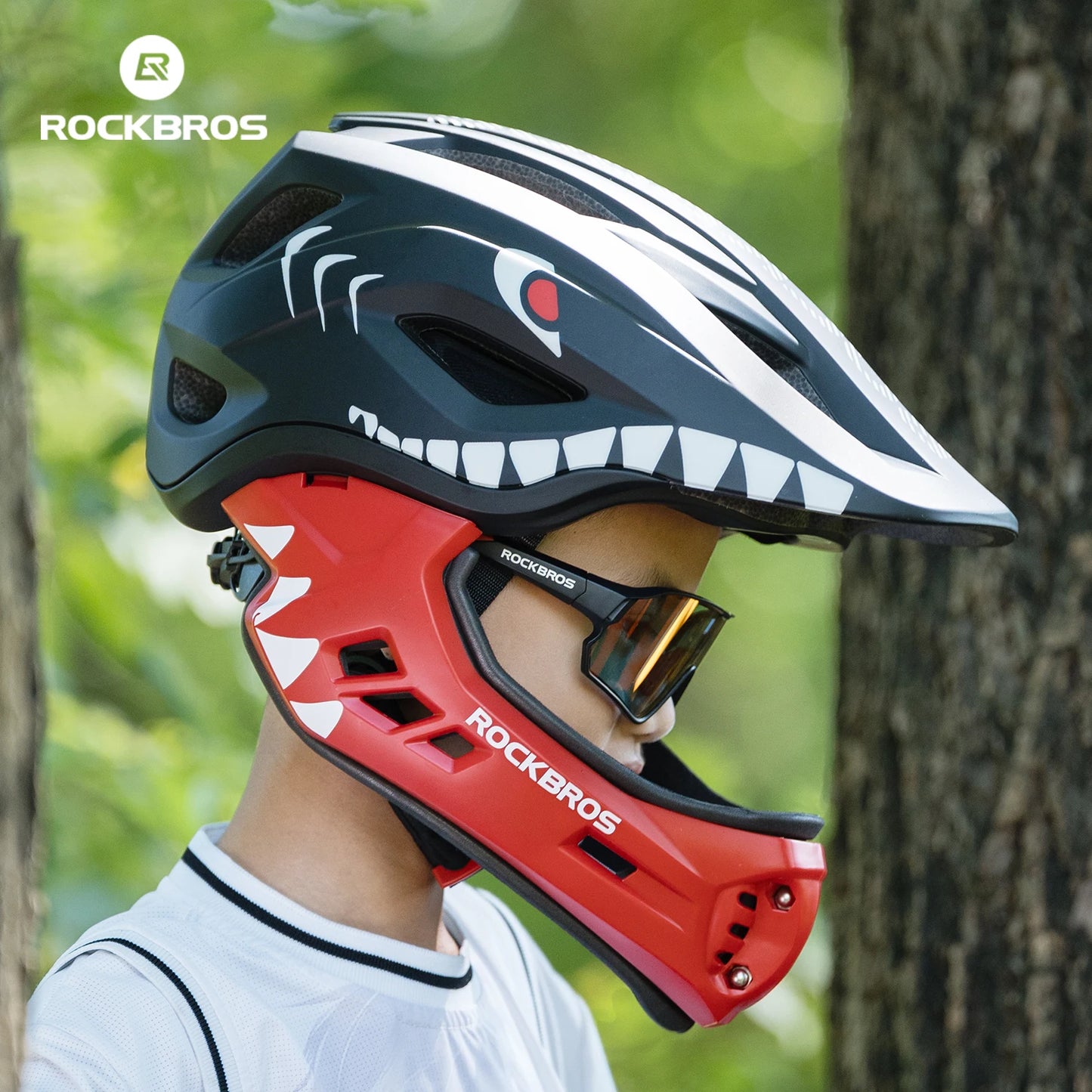 ROCKBROS Child Cycling Helmets Detachable Full Face Helmet Lightweight Adjustable Bicycle Scooter Helmet Safety Breathable