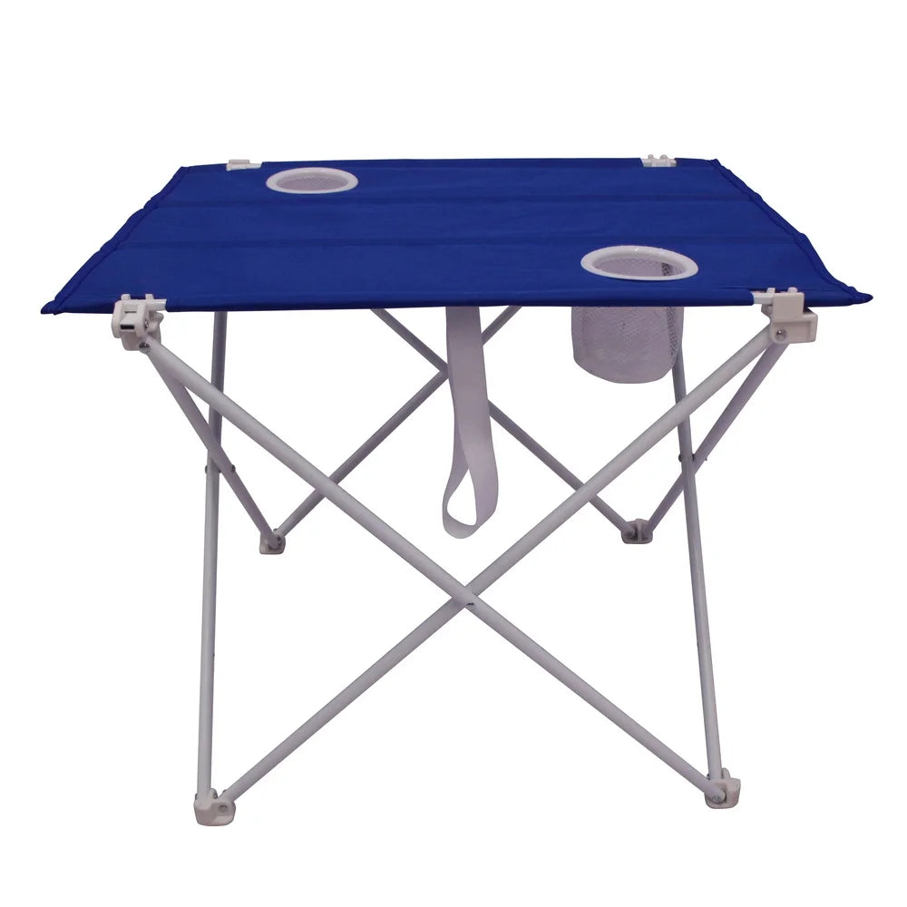 Foldable Portable Beach Table with Rust Resistant Steel Frame Weather Resistant Top and Drink Holders Ideal Camping Picnic