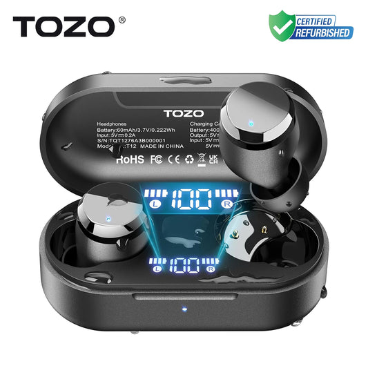 Refurbished TOZO Tonal Dots Headsets TWS In Ear Sport Earbuds Built-in LED Display ENC Calls Clear Touch Control Sound Stereo