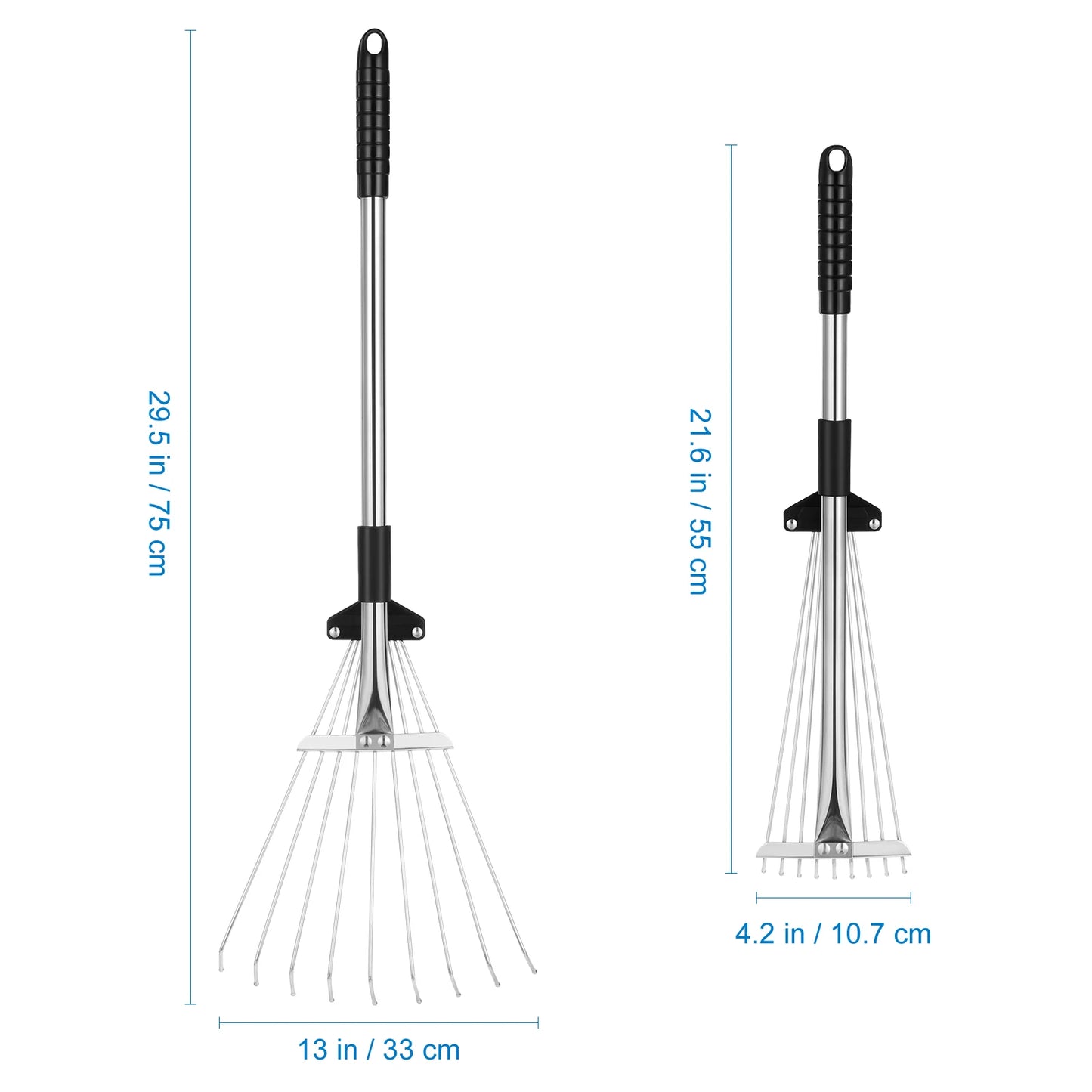 9 Teeth Telescopic Metal Rake Adjustable Retractable Leaves Rake For Garden Backyard Lawn Farm Cleaning Tools