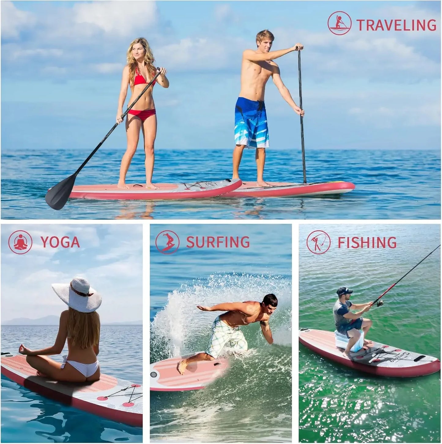 Inflatable Stand Up Paddle Board with Kayak Seat, Non-Slip Deck SUP Paddle Board with Premium KayakPortable Standing Boat for