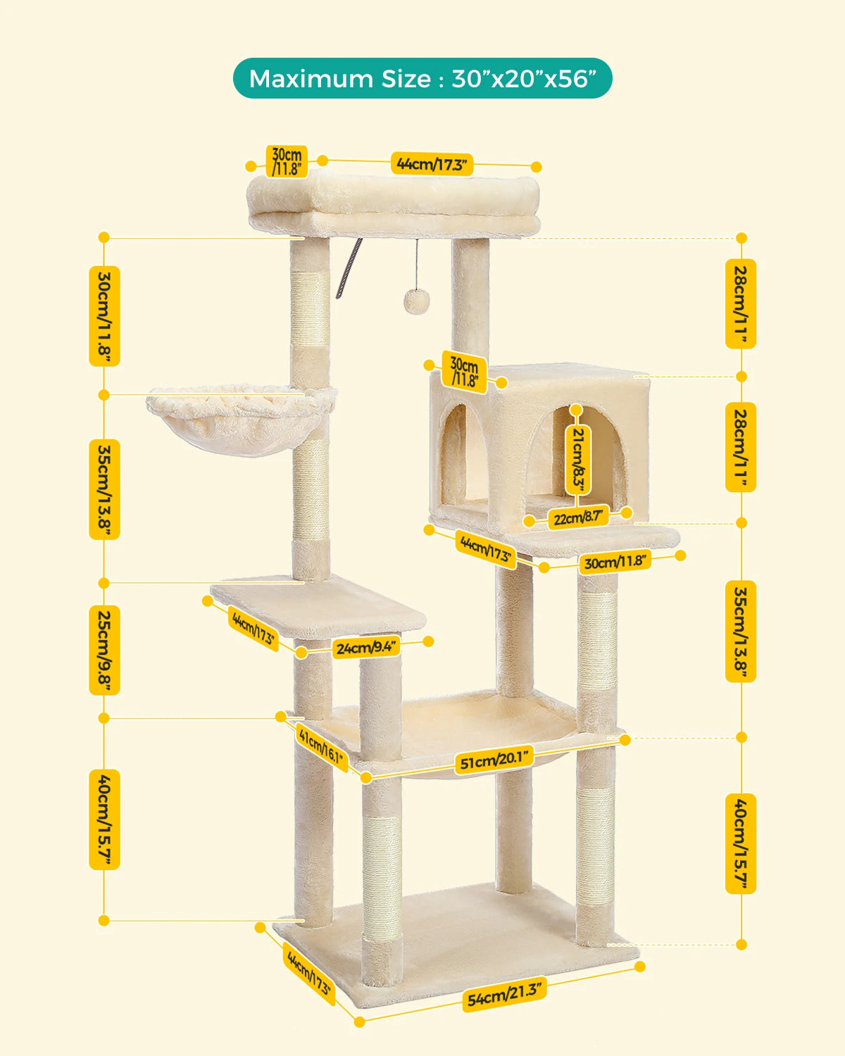 Cat Tree Plush Cat Tower Multilevel Cat Play House with Sisal Scratching Posts, Spacious Hammock and Large Condos Upgrade