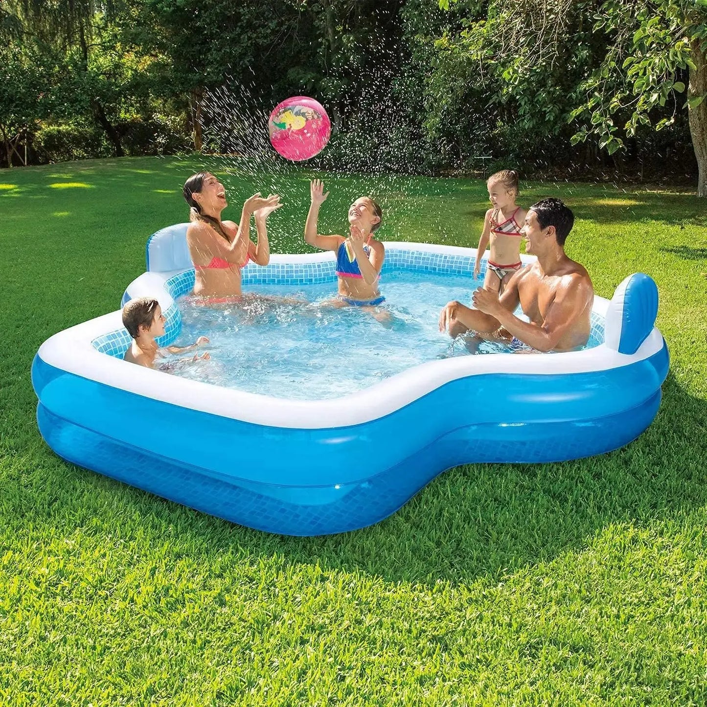 10-Foot Family Pool with 2 Inflatable Seats and Backrests, Durable & Easy Setup