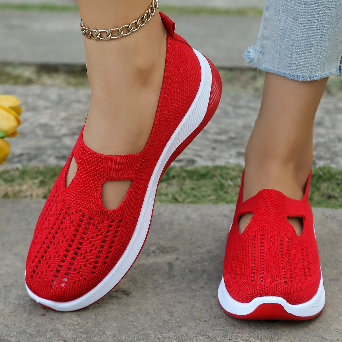 Women's shoes, women's sports shoes, summer flying woven mesh soft sole breathable sports shoes