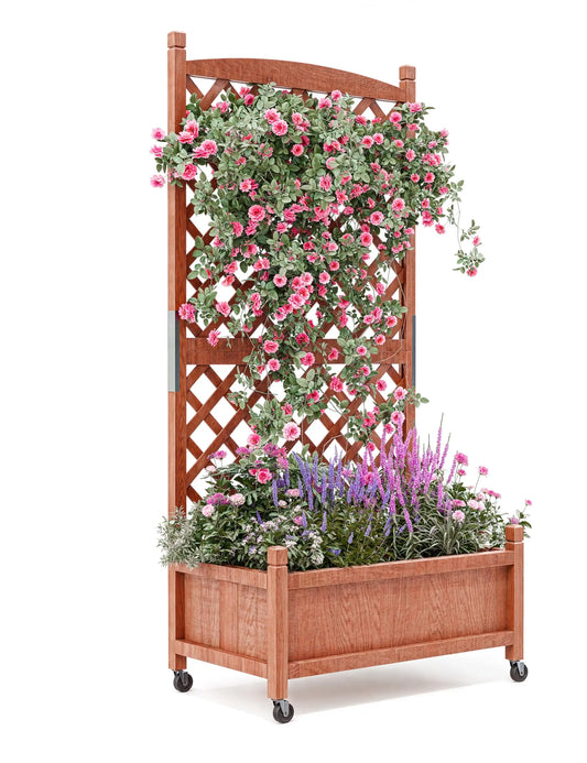 29.5"x 13"x 61.5" Tall Raised Garden Bed with Trellis, Wood Elevated Planter Box with Climbing Trellis, 4 Drainage Holes