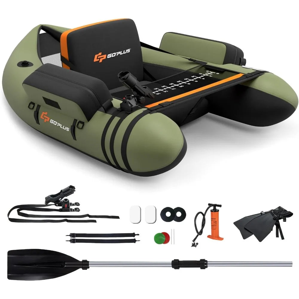 Inflatable Float Tube, Fishing Belly Boat with Fish Ruler, Pump,Storage Bag,Adjustable Straps, for Angling, 350LBS Load Capacity