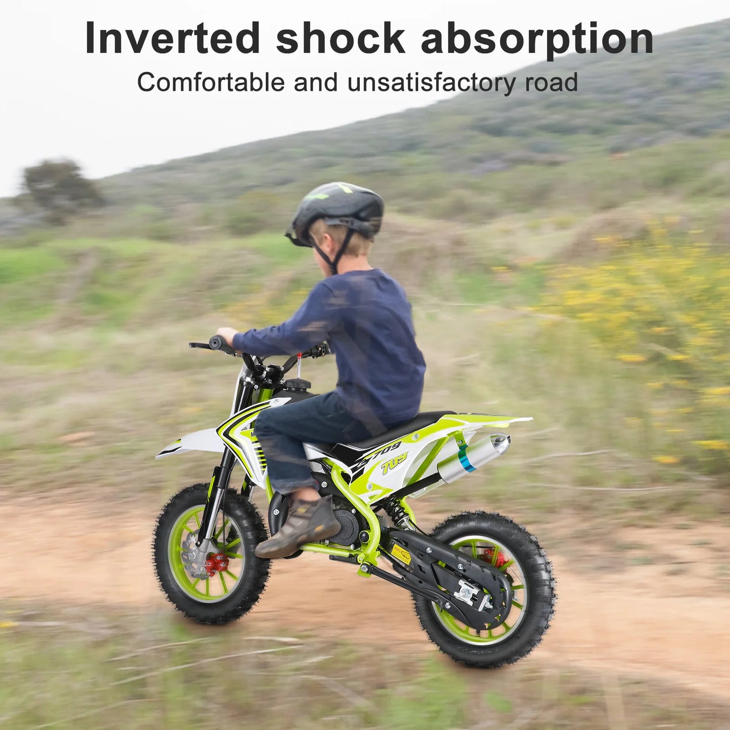 49cc 2-Stroke Dirt Bike, Gas Motocross, Off Road Mini Motorcycle, Pocket Motorbike with Front Rear Disc Brakes,Christmas gift