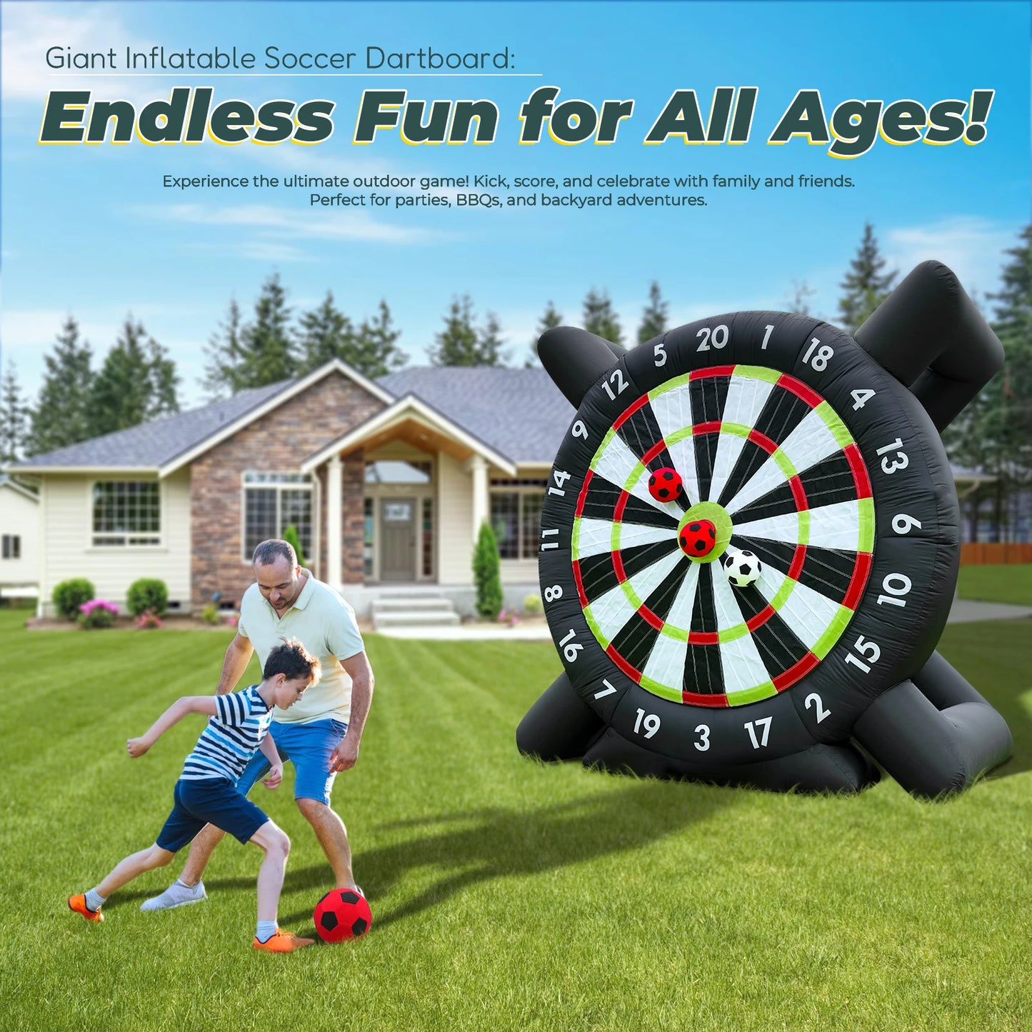3m/10ft Tall Giant Inflatable Soccer Ball Darts Board with 8pcs Soccer Ball &Blower Commercial children's playground