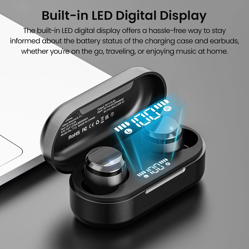 Refurbished TOZO Tonal Dots Headsets TWS In Ear Sport Earbuds Built-in LED Display ENC Calls Clear Touch Control Sound Stereo
