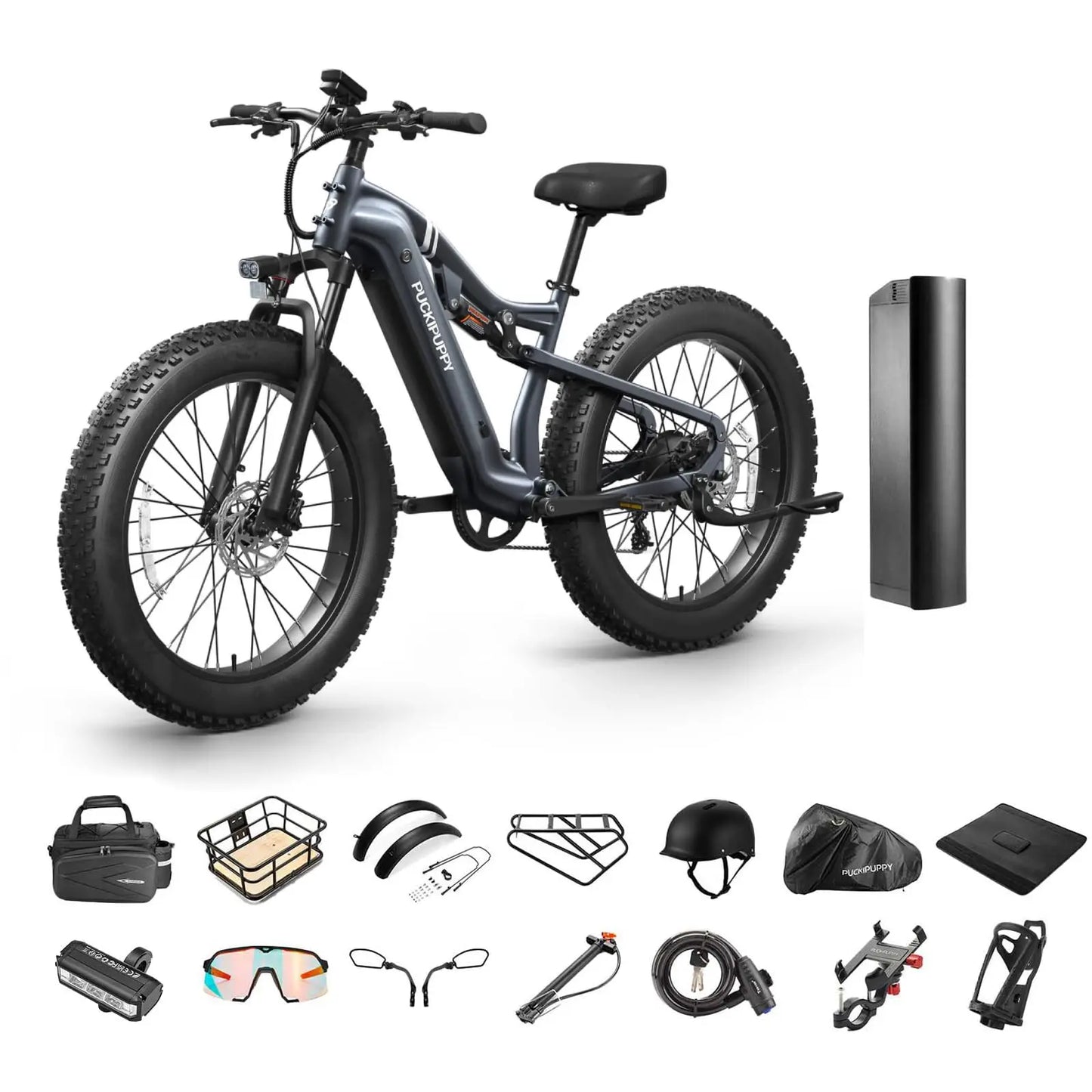 PUCKIPUPPY Labrador-pro Electric Bike 26" Fat Tire Full Suspension Electric Mountain Bike 1350W 48V 20AH Ebike 2-Year Warranty