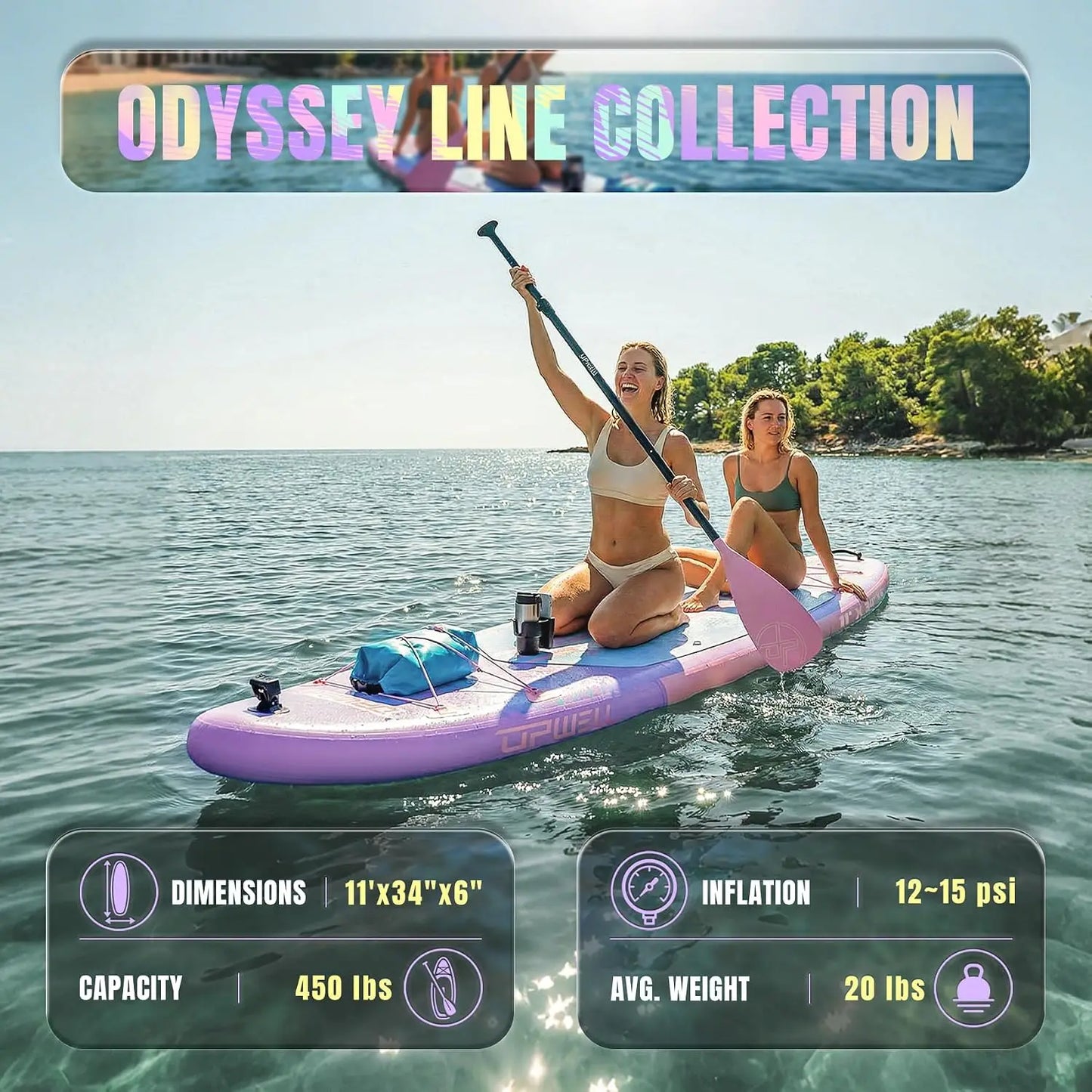 11'×34" Inflatable SUP Board for Adults & Teens, Premium Accessories, 120L Backpack, Paddle, Leash, Hand Pump, Fins