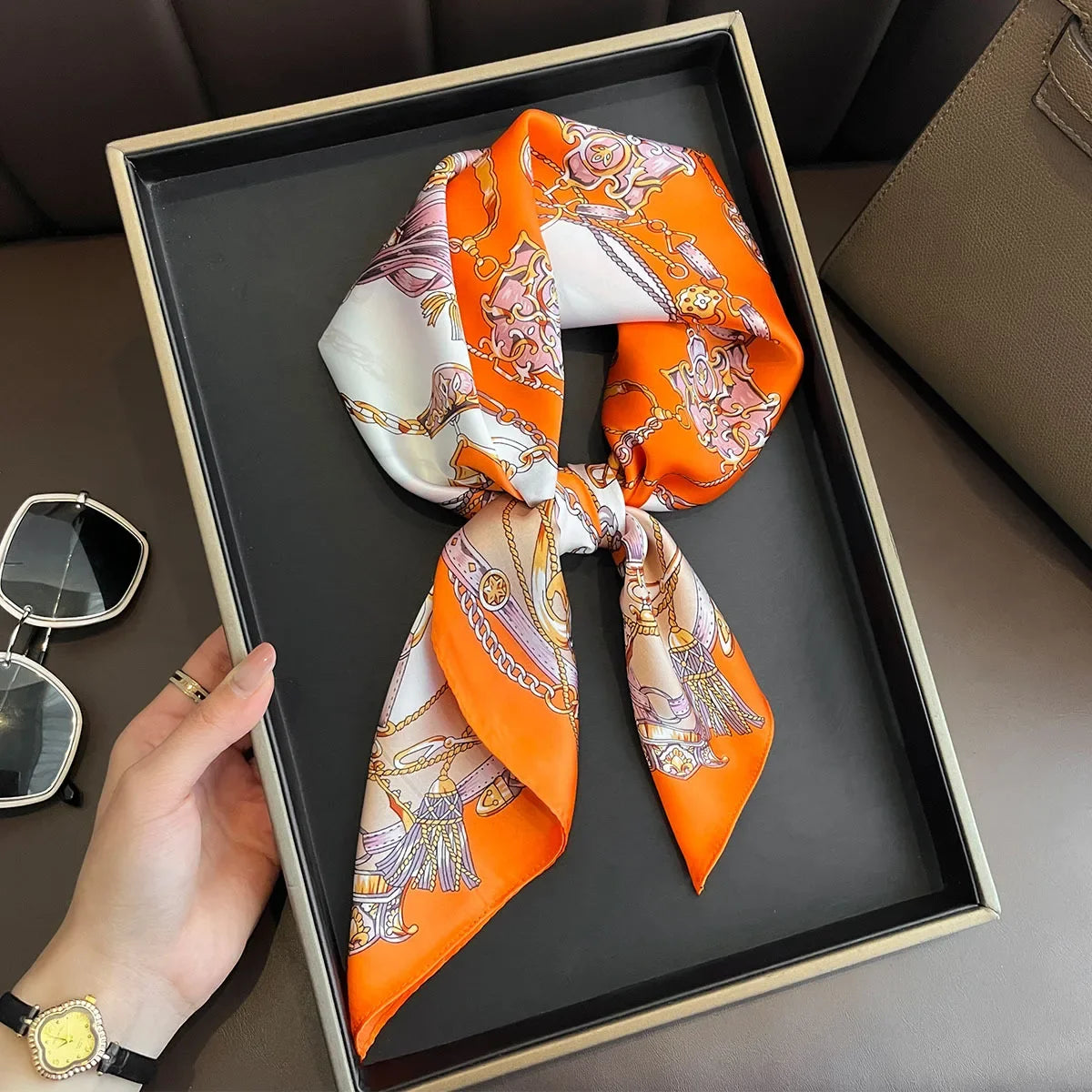 2026 New Fashion 70X70cmPrinted Women's Scarf Pashmina Silk Scarf Square Shawl Decorative Headband Neck Luxury Design Bandana