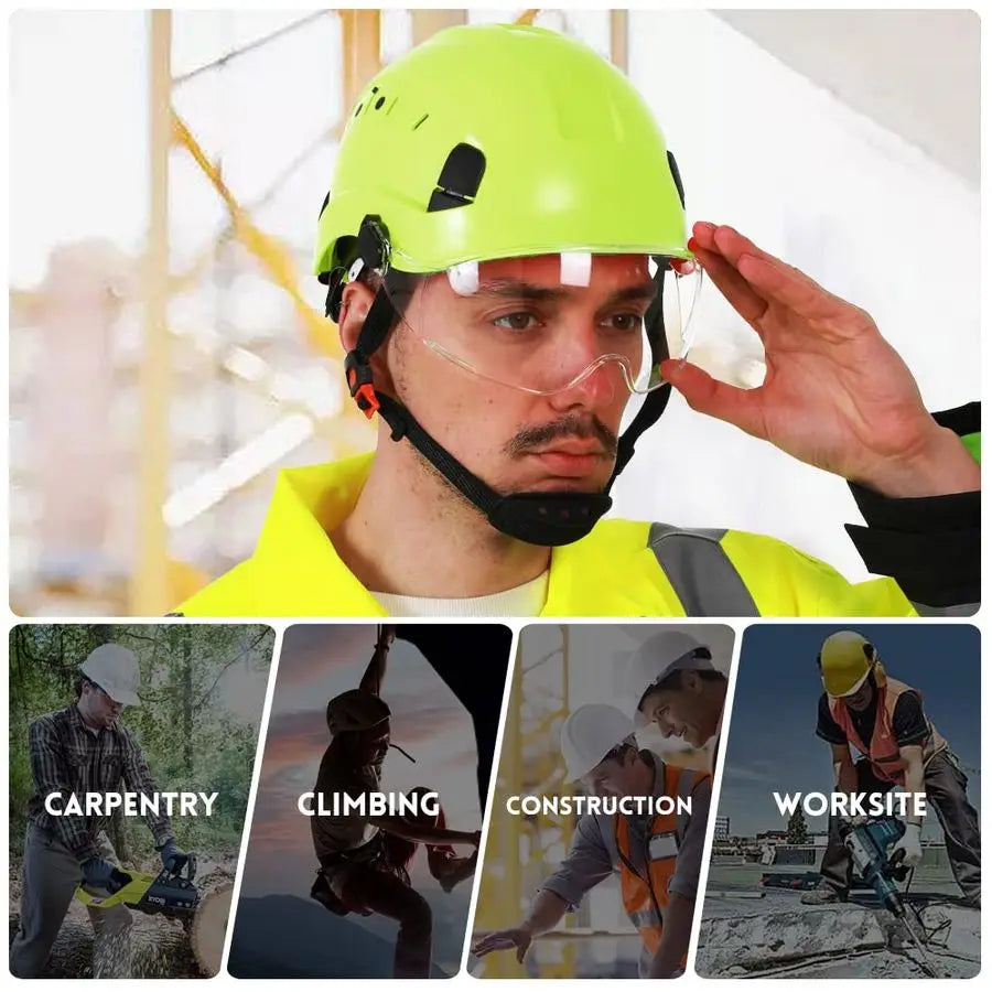 Safety Hard Hat ABS Helmet Adjustable with Visor 6Point Suspension Perfect for Construction and Climbing