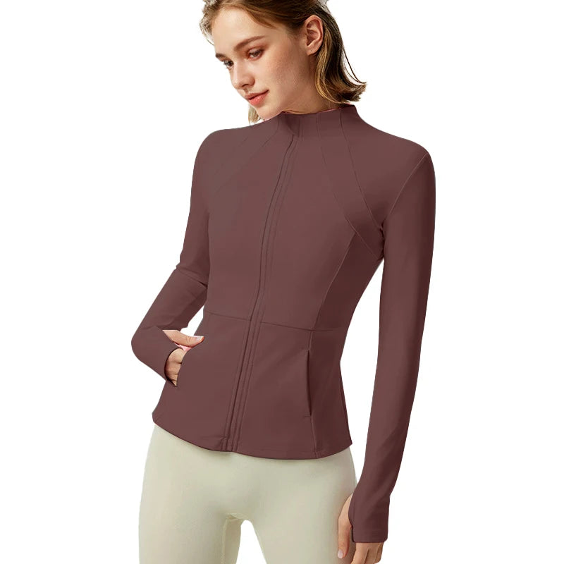 Women's Athletic Yoga Jacket Lightweight Zipper Sports Jacket for Fall/Winter Versatile Women's Outerwear with Pockets and Thumb