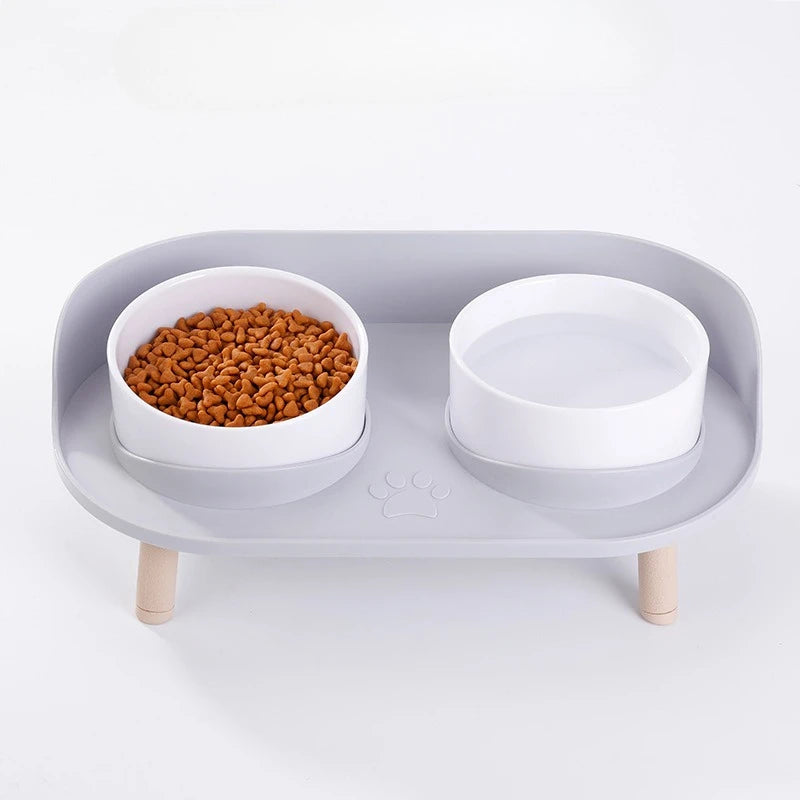 Elevated Dog & Cat Bowls Set Plastic Raised Anti-Slip Double Water Feeder Bowls Spine Protection for Cats Dogs Dinning Table New