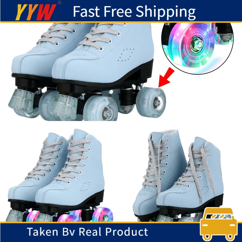 YYW Flashing Roller Skates For Women Double Row Quad Skate Shoes Adult Outdoor Indoor Skating Training Sneakers With 4 Wheels