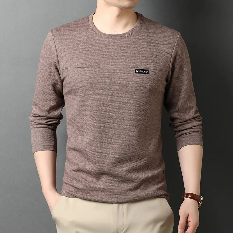 Top Quality New t Shirt Men Logo 2025 Fashion Brand Designer Long Sleeve Slim Fit Solid Color Tops Casual Mens Clothes