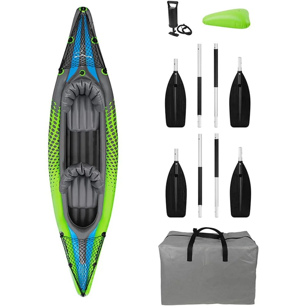 Inflatable Kayak 2 Person Tandem Kayak,Recreational Touring Kayak Includes Aluminum Paddles,Padded Seats,Double Action Pump -NEW