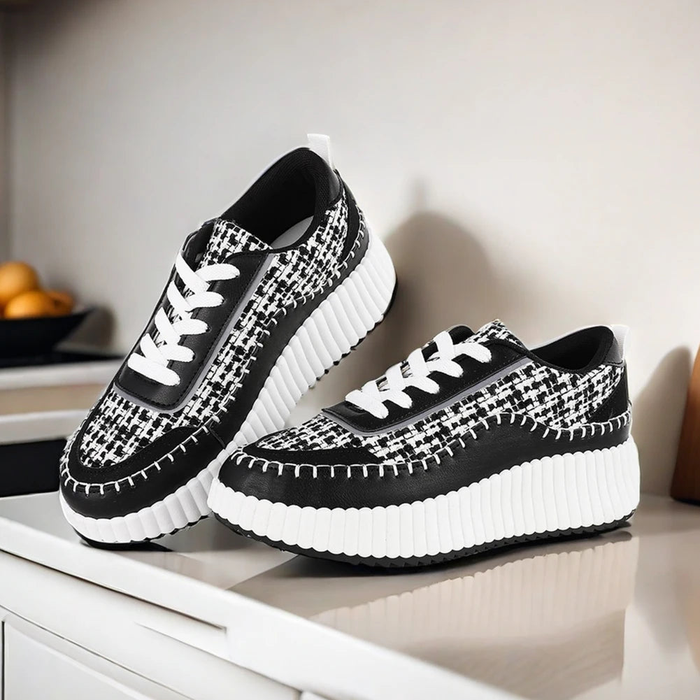 GIGIFOX Lace Up Platform Sneaker For Women Comfortable Wedge Casual Women shoes Fashion Chunky Sneakers Out door Walking Shoes