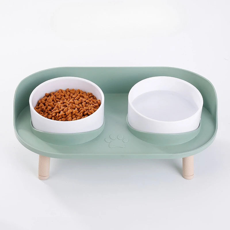 Elevated Dog & Cat Bowls Set Plastic Raised Anti-Slip Double Water Feeder Bowls Spine Protection for Cats Dogs Dinning Table New